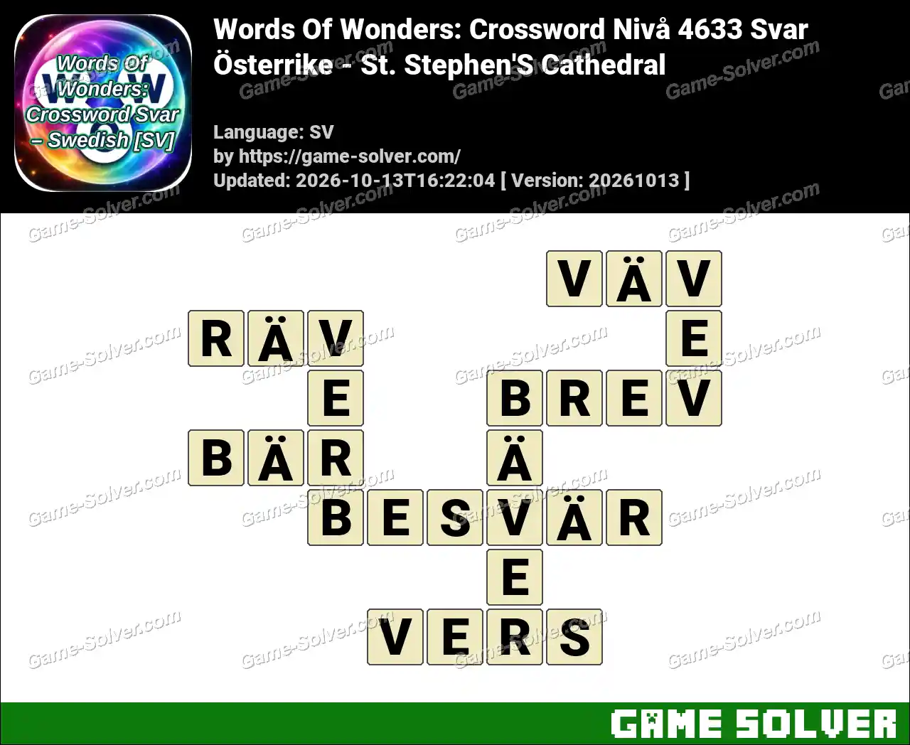 Words Of Wonders: Crossword Nivå 4633 Svar – Österrike – St. Stephen’S Cathedral